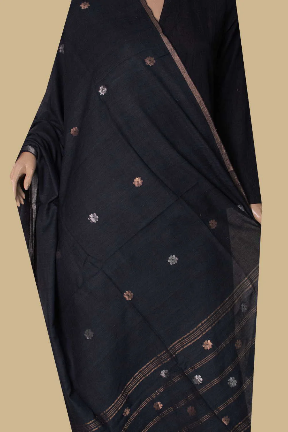 Slate Black - Zari Motifs Jamdani Cotton Dupatta