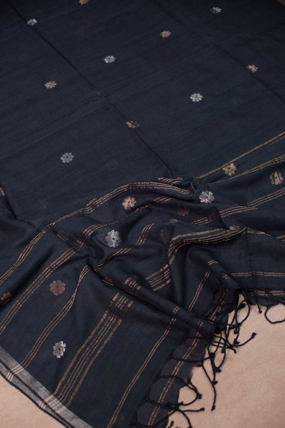 Slate Black - Zari Motifs Jamdani Cotton Dupatta - Image 2