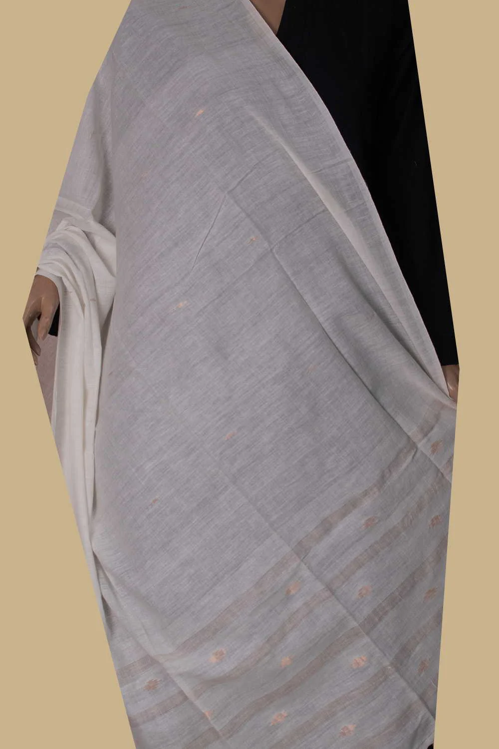 Gold Zari Motifs - Cream Jamdani Cotton Dupatta
