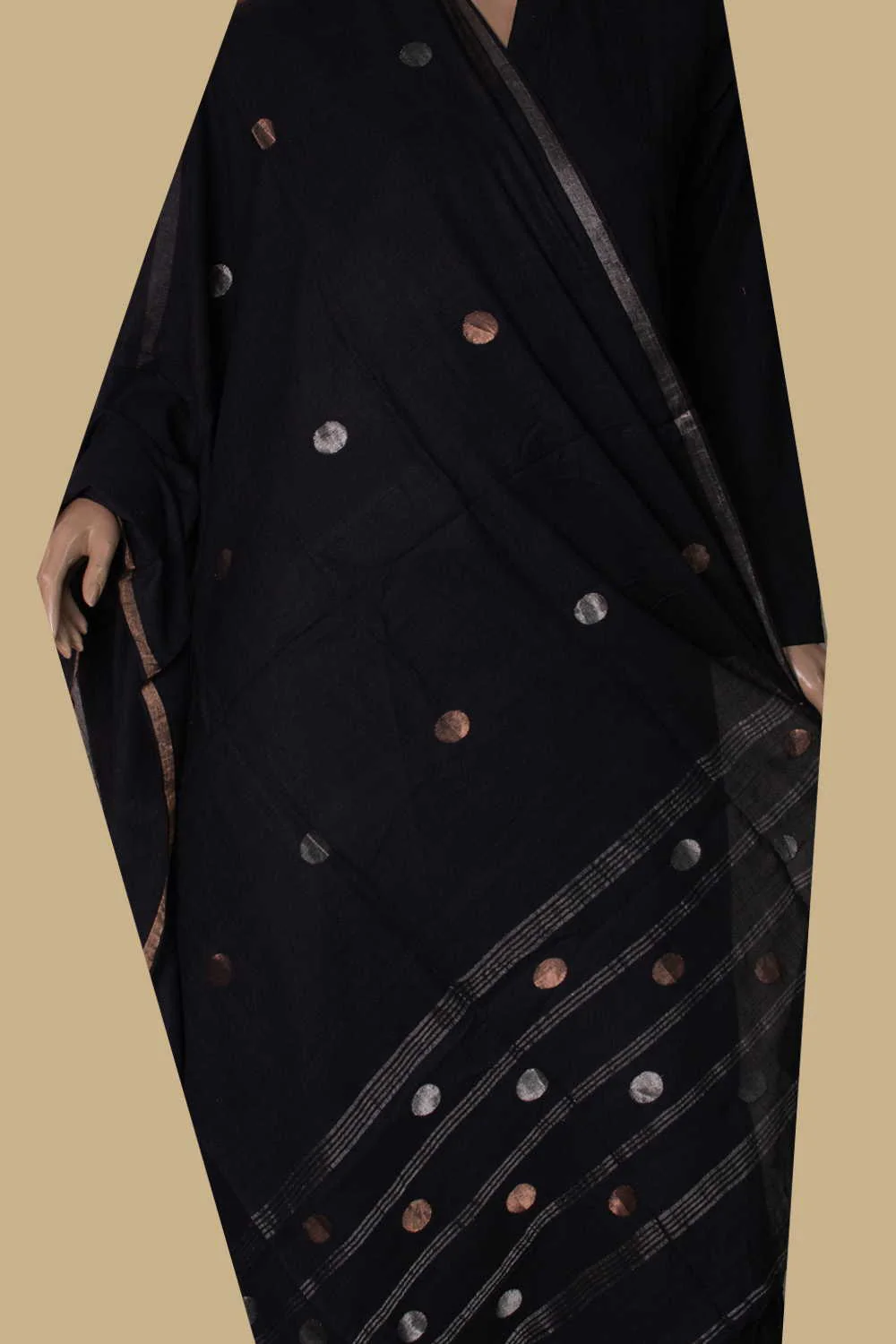 Circle Motifs - Black Jamdani Cotton Dupatta