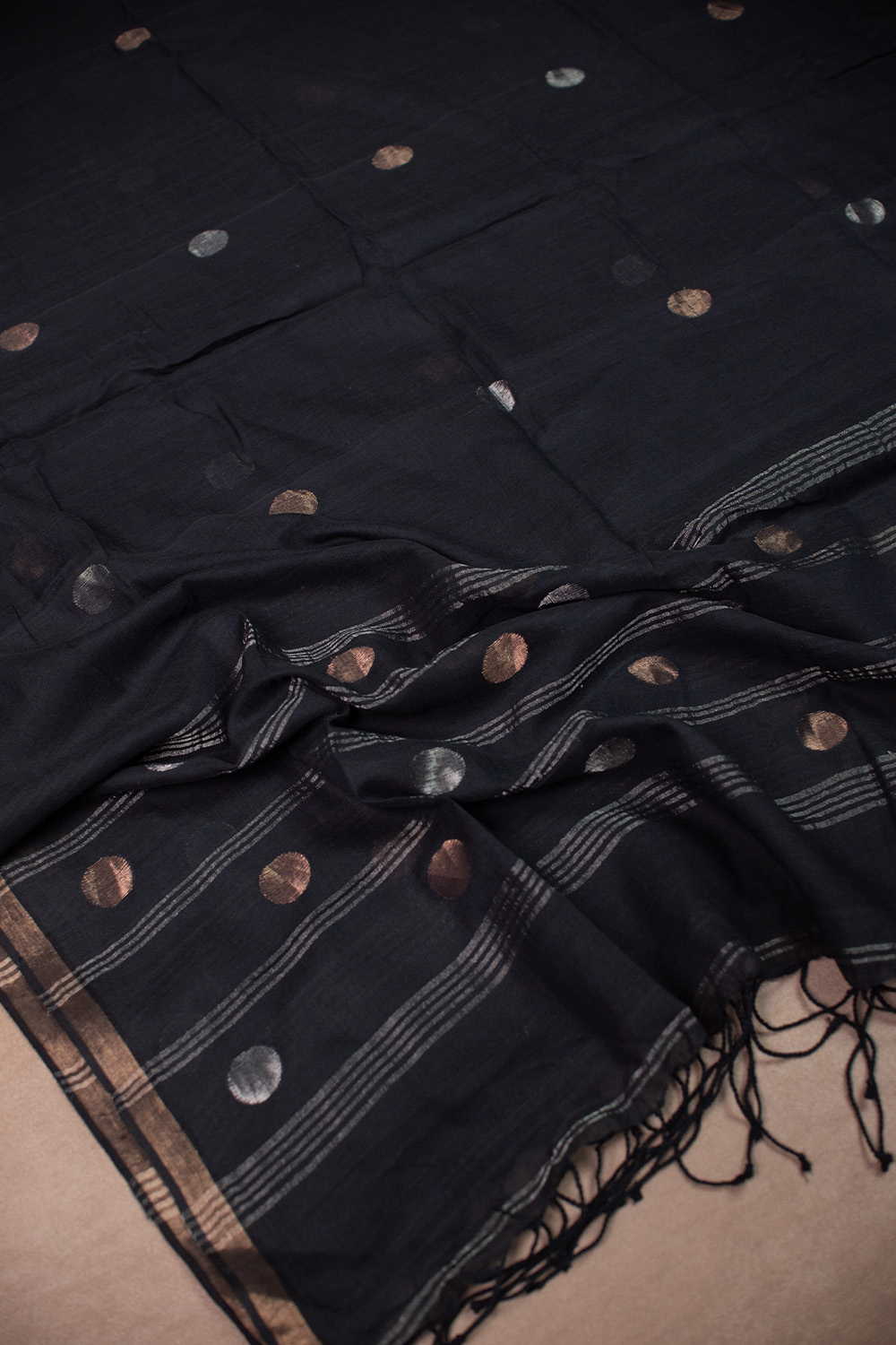 Circle Motifs - Black Jamdani Cotton Dupatta - Image 2