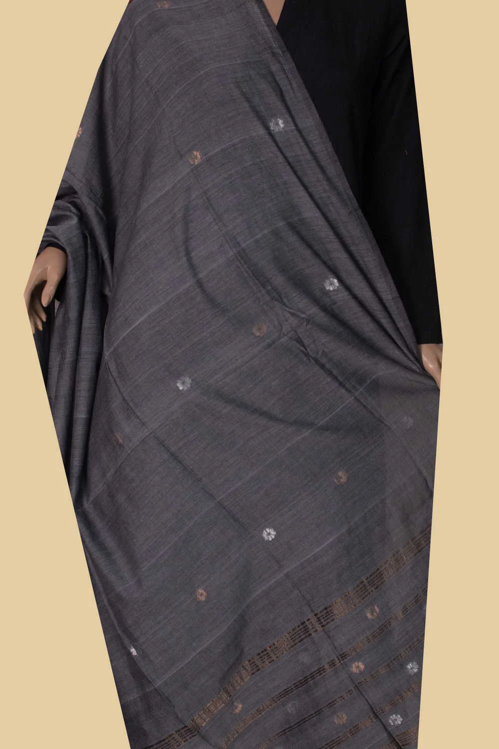 Gold & Silver Butta - Grey Jamdani Cotton Dupatta