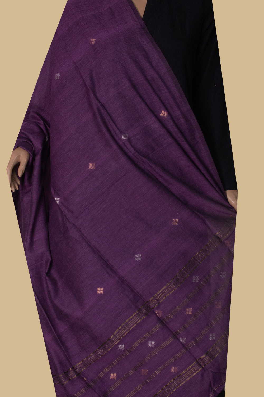 Blackish Purple - Zari Motifs Jamdani Cotton Dupatta