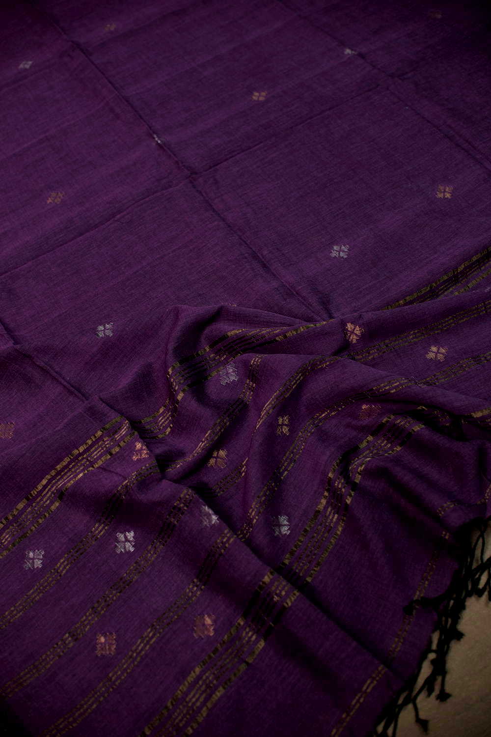 Blackish Purple - Zari Motifs Jamdani Cotton Dupatta - Image 3