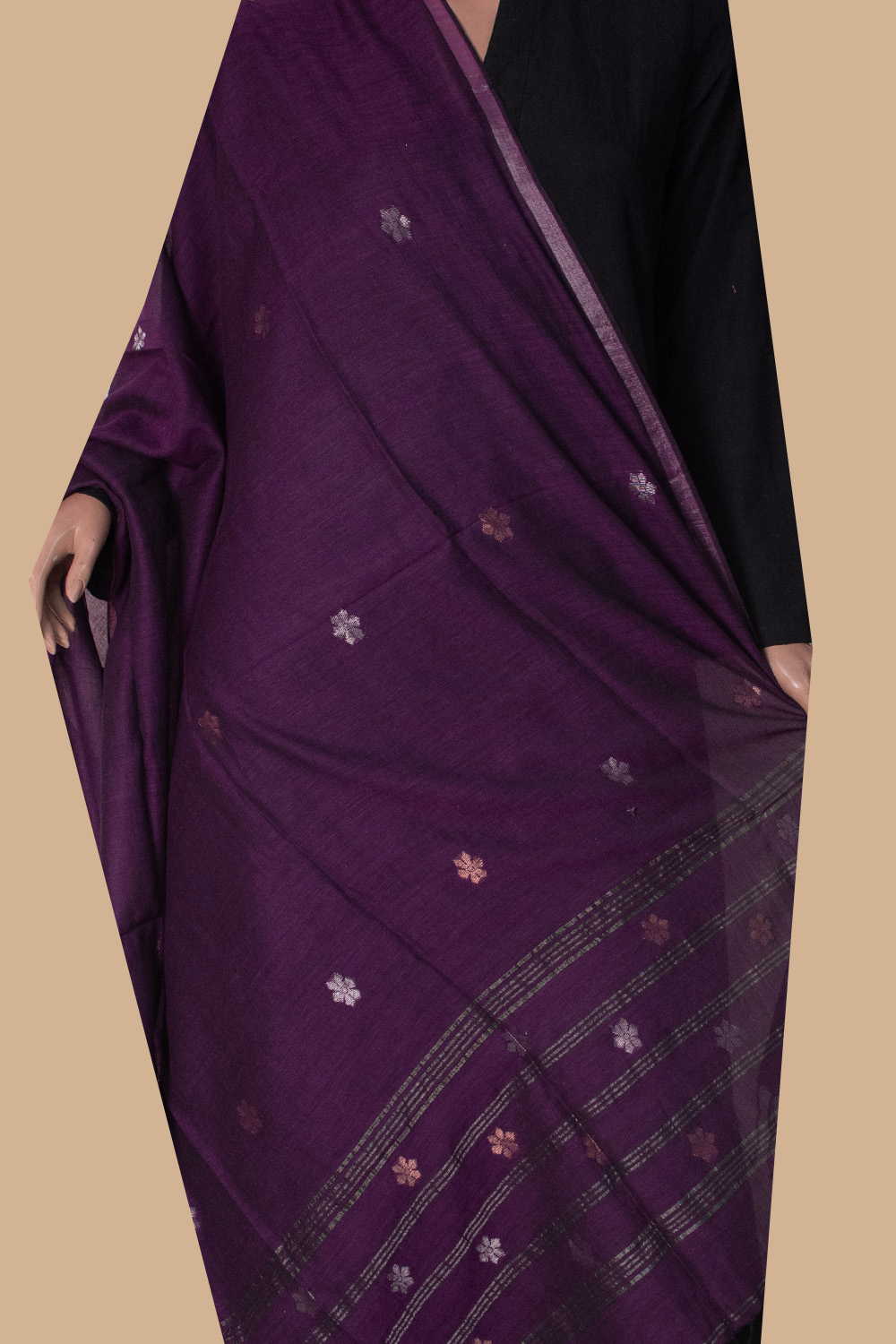 Floral Motifs- Purple Jamdani Cotton Dupatta