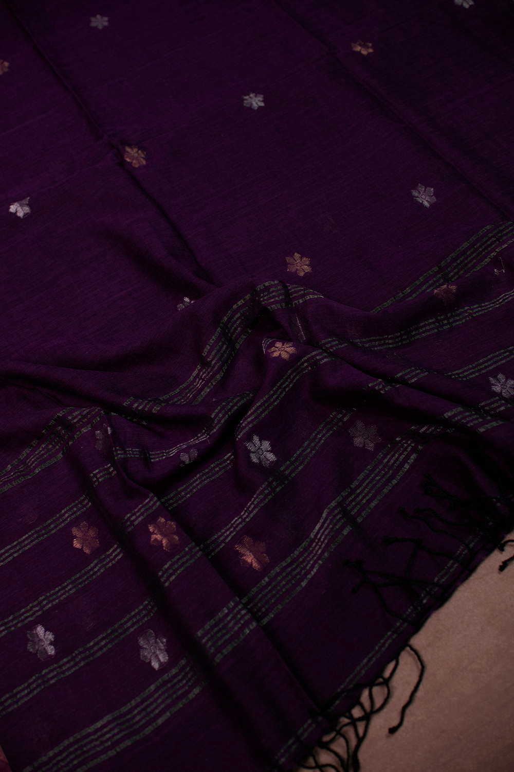 Floral Motifs- Purple Jamdani Cotton Dupatta - Image 3
