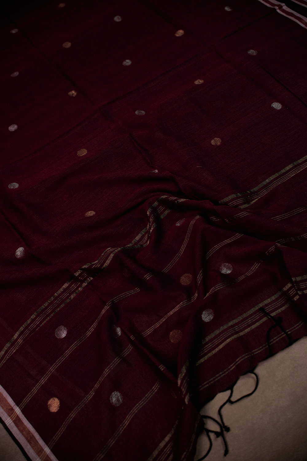 Burnt Maroon - Zari Dots Jamdani  Cotton Dupatta - Image 3