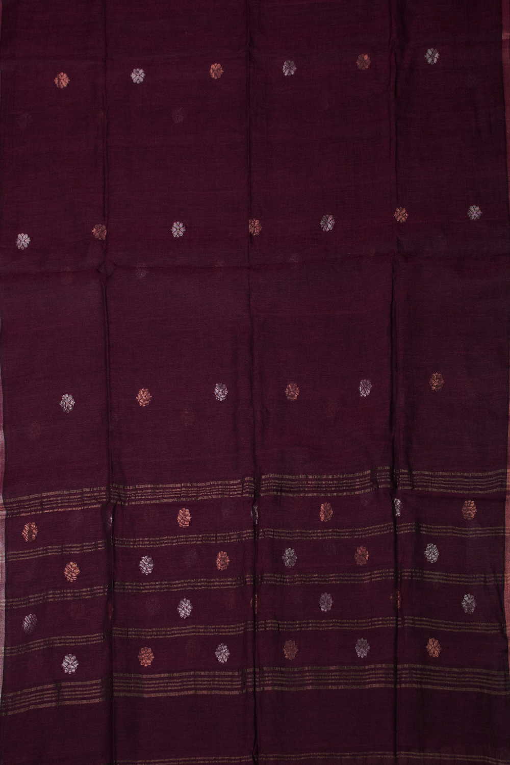 Zari Blossom - Dark Maroon Jamdani Cotton Dupatta - Image 3