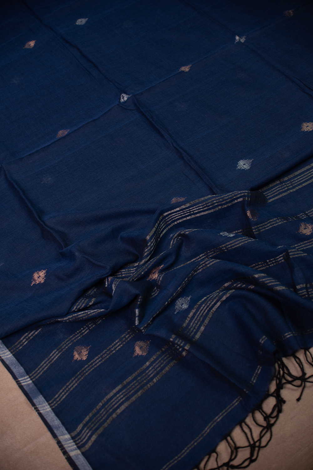 Prussian Blue - Zari Motifs Jamdani Cotton Dupatta - Image 2