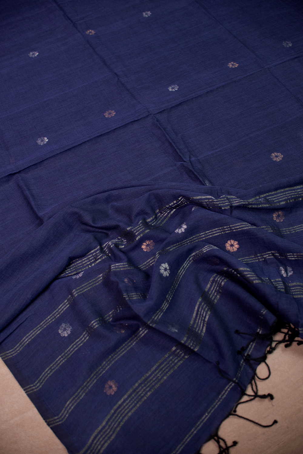 Zari Floral - Blue Jamdani Cotton Dupatta - Image 2