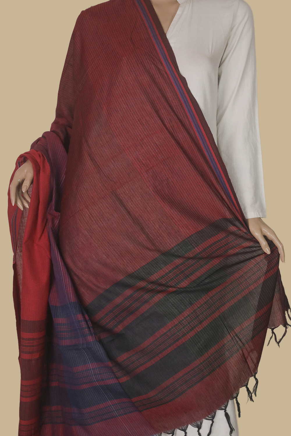 Color Burst Striped Handwoven Cotton Dupatta