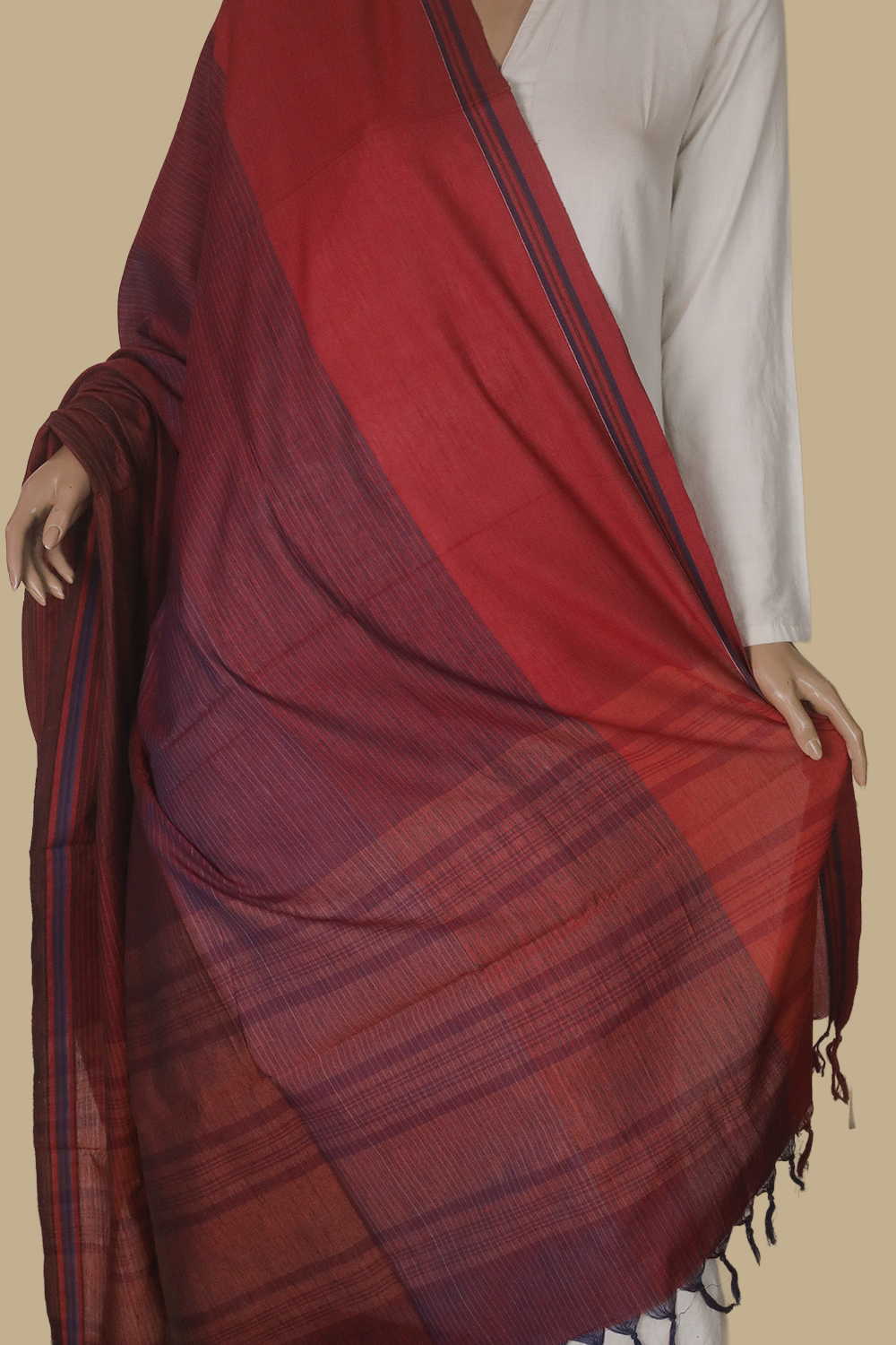 Maroon Shaded Handwoven Cotton Dupatta
