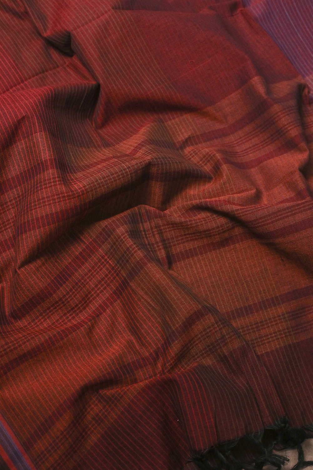 Rust Maroon Multi Shaded Handwoven Cotton Dupatta - Image 3