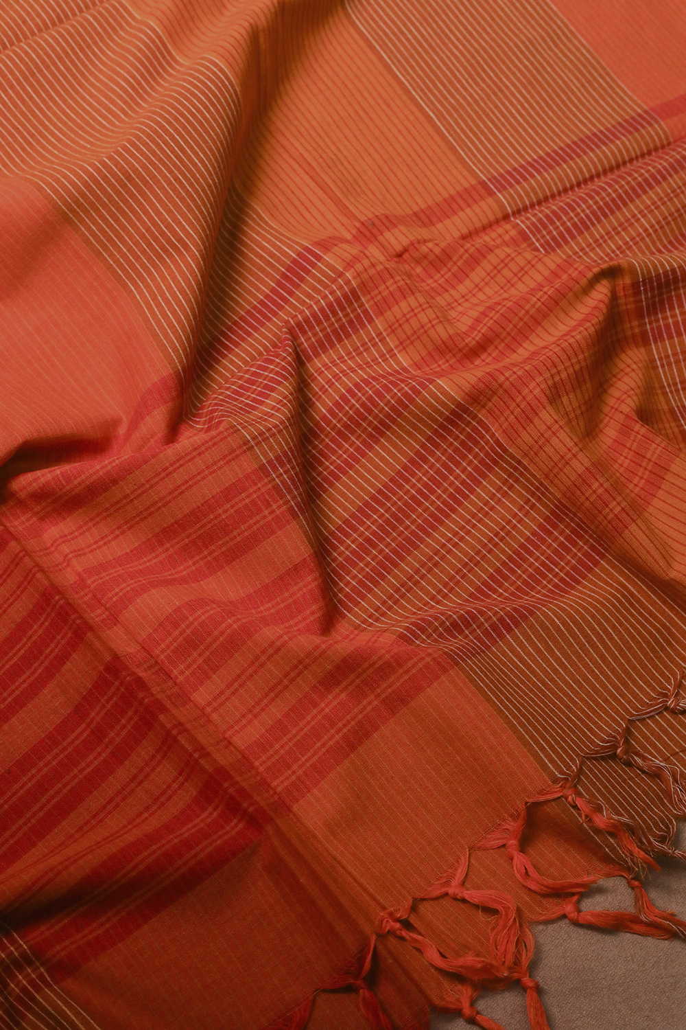 Warm Orange - Multi Tones Handwoven Cotton Dupatta - Image 3