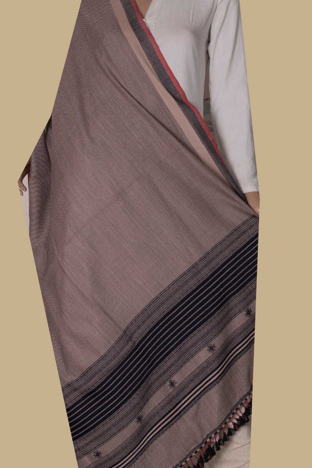 Thin Stripe Merino Bhujodi Woolen Dupatta