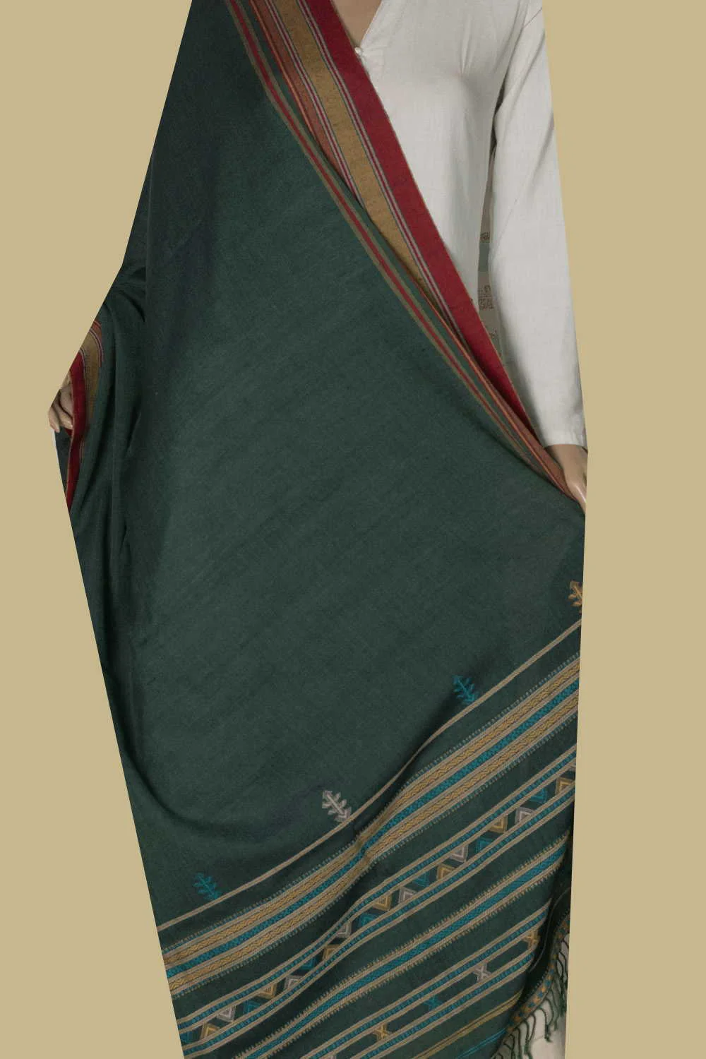 Pickle Green Bhujodi Woolen Dupatta