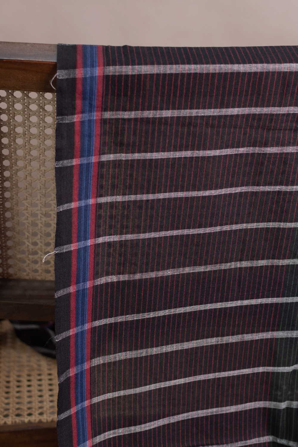 Colored Stripe Pattern Handwoven Cotton Fabric - Image 2