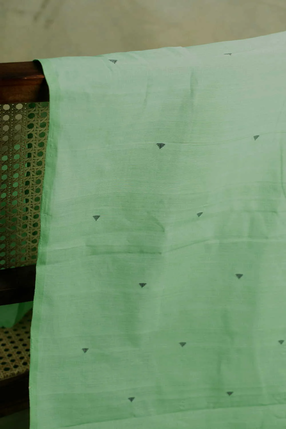Triangle Butta on Green Handwoven Cotton Fabric - Image 3