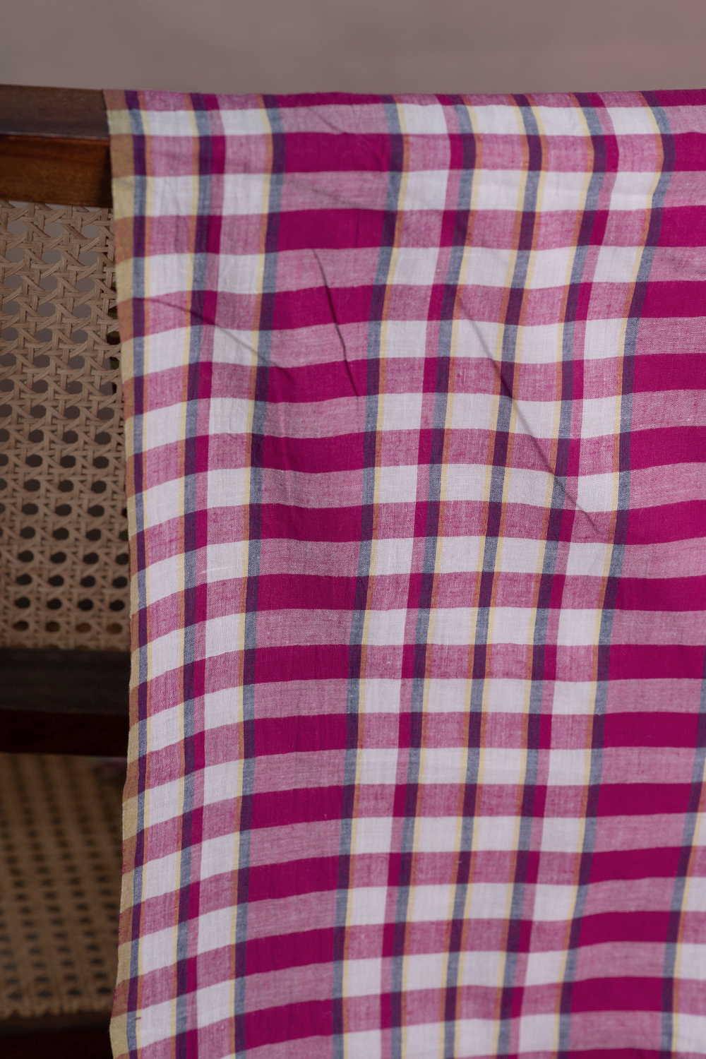 Rose Garden Checks Handwoven Cotton Fabric - Image 2