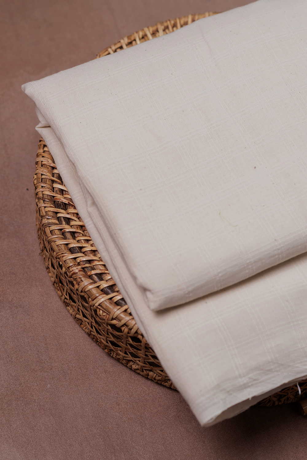 Creamy Checks Handwoven Cotton Fabric