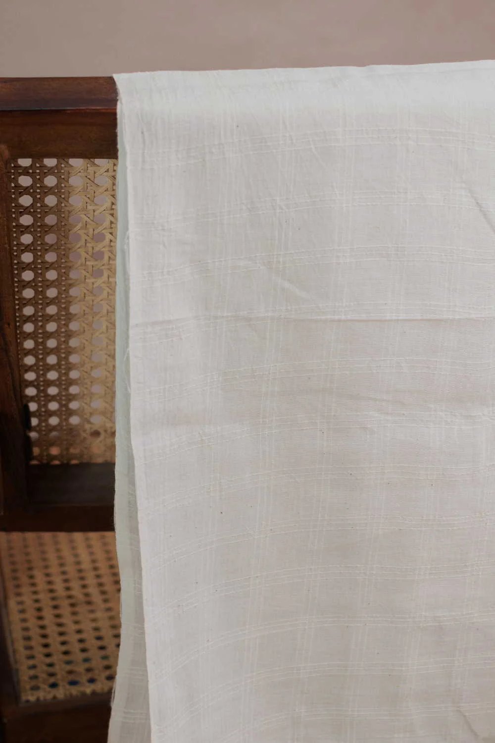 Creamy Checks Handwoven Cotton Fabric - Image 2