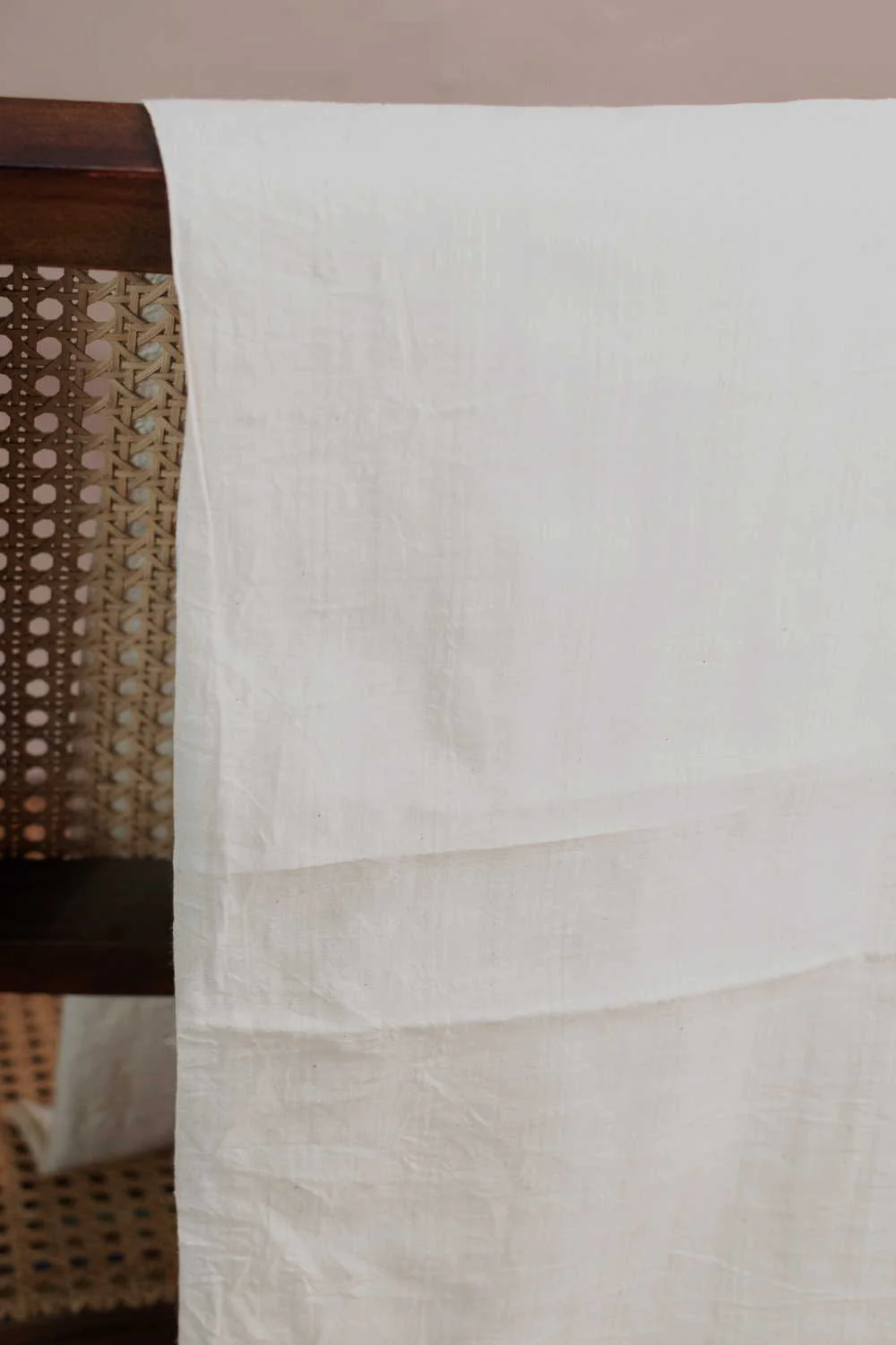Checks - Cream Handwoven Cotton Fabric - Image 3
