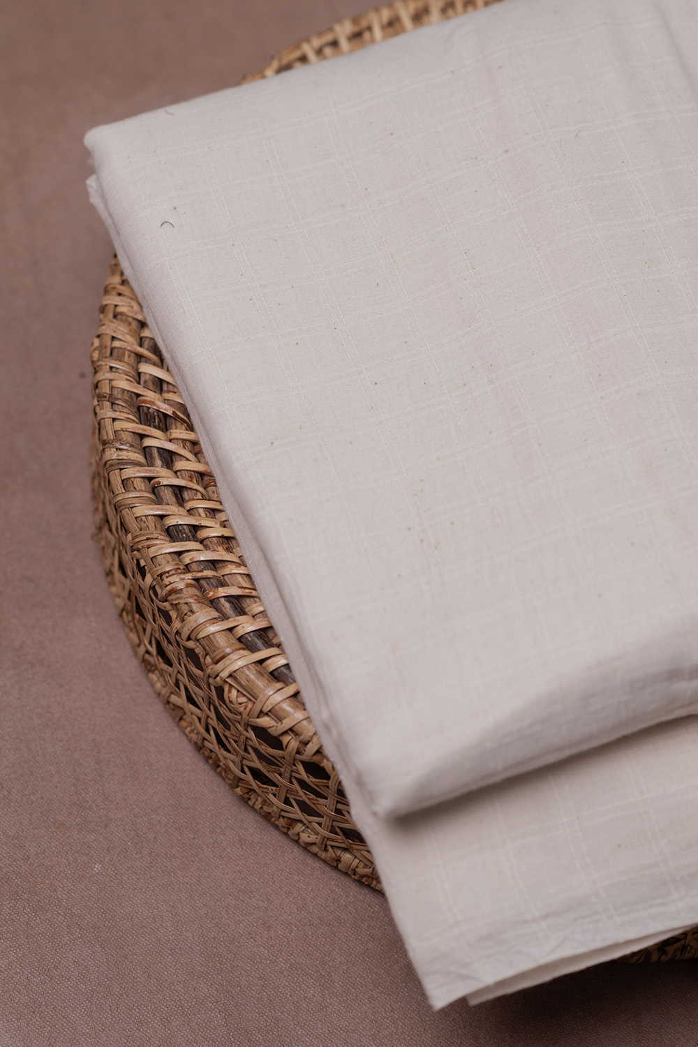 Off-White Grid Handwoven Cotton Fabric