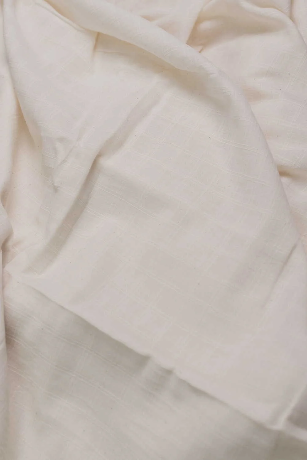 Off-White Grid Handwoven Cotton Fabric - Image 2
