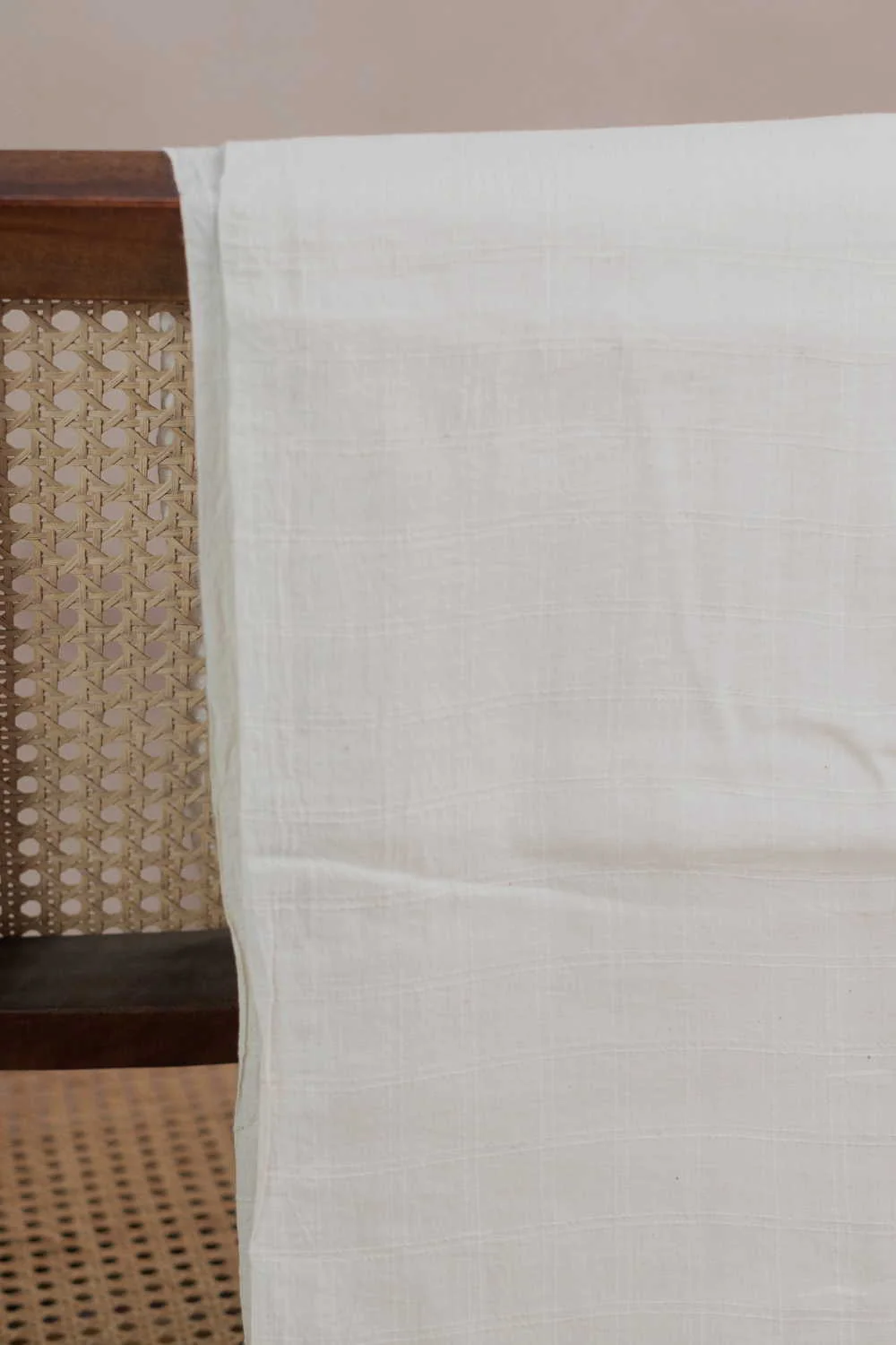 Off-White Grid Handwoven Cotton Fabric - Image 3