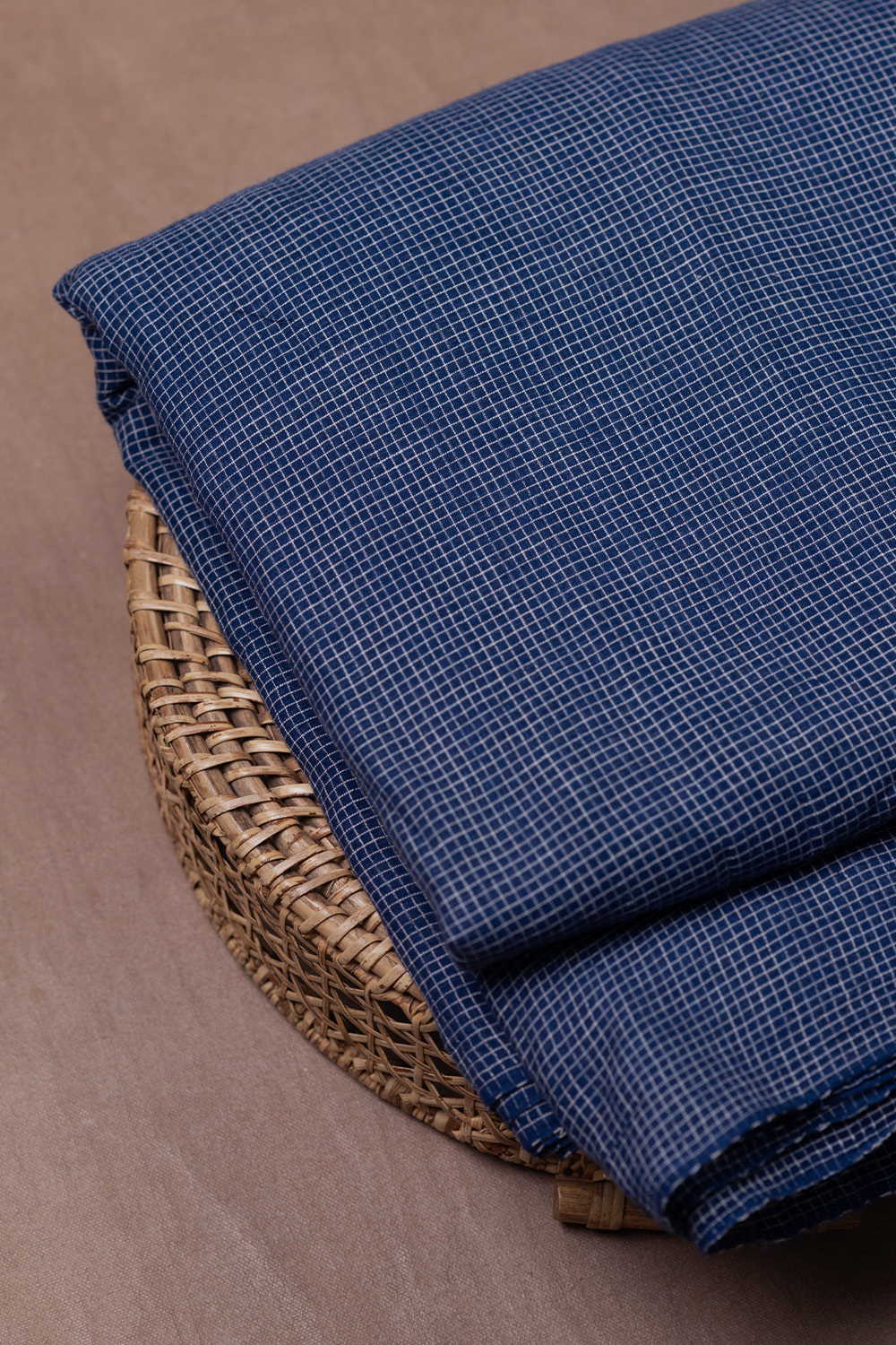 Checkered Blue Handwoven Cotton Fabric