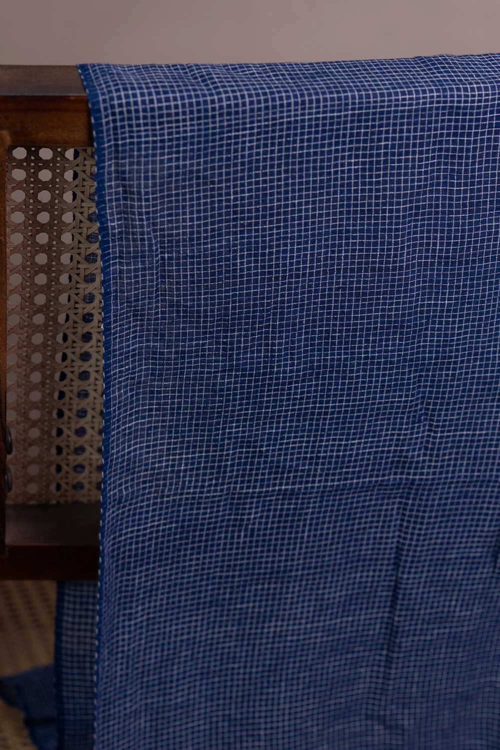 Checkered Blue Handwoven Cotton Fabric - Image 2