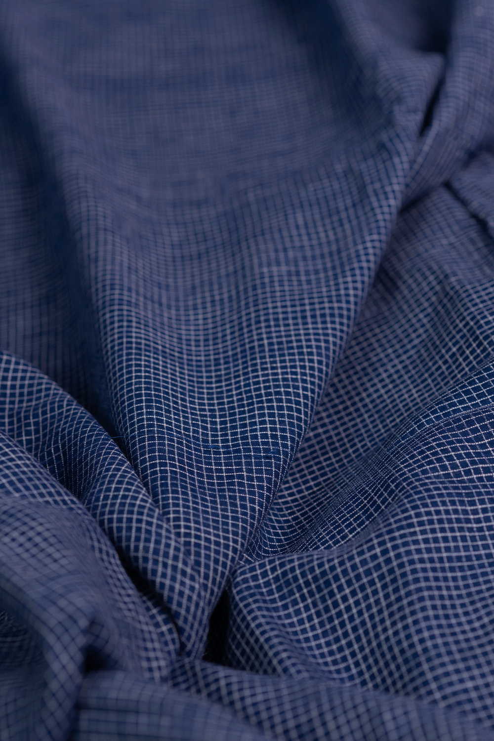 Checkered Blue Handwoven Cotton Fabric - Image 3