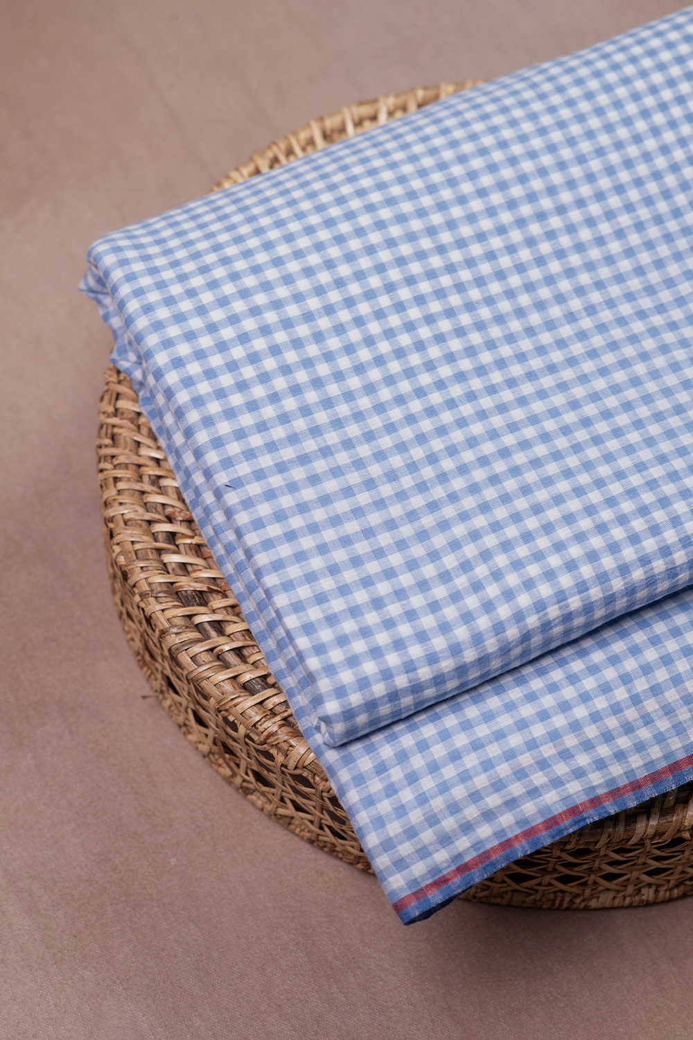 Blue with White Checks Handwoven Cotton Fabric
