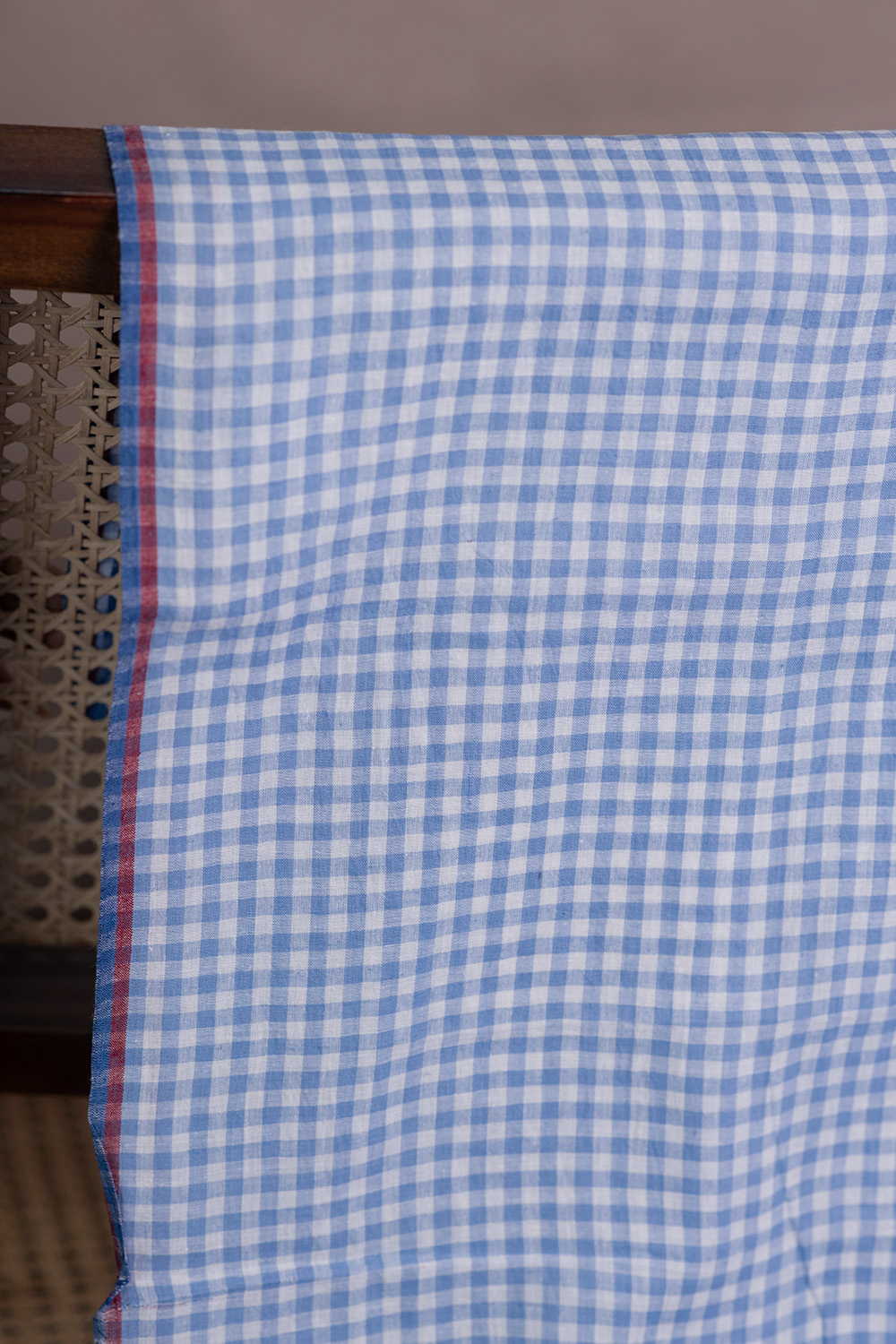 Blue with White Checks Handwoven Cotton Fabric - Image 2