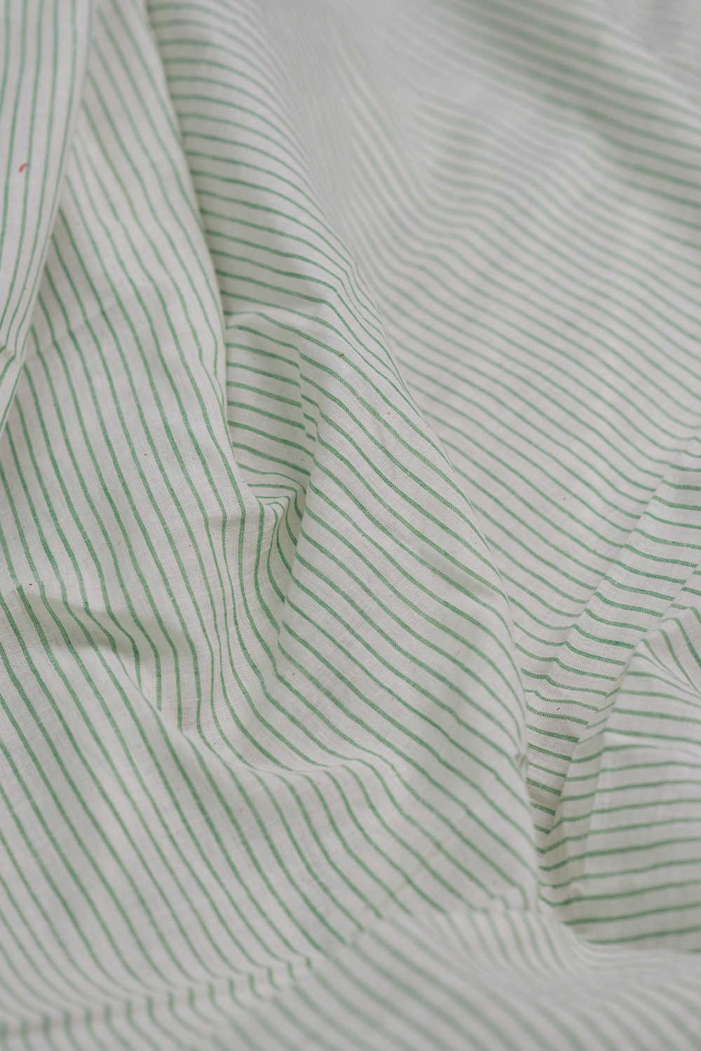 Thin Green Stripe - Cream Handwoven Cotton Fabric - Image 3