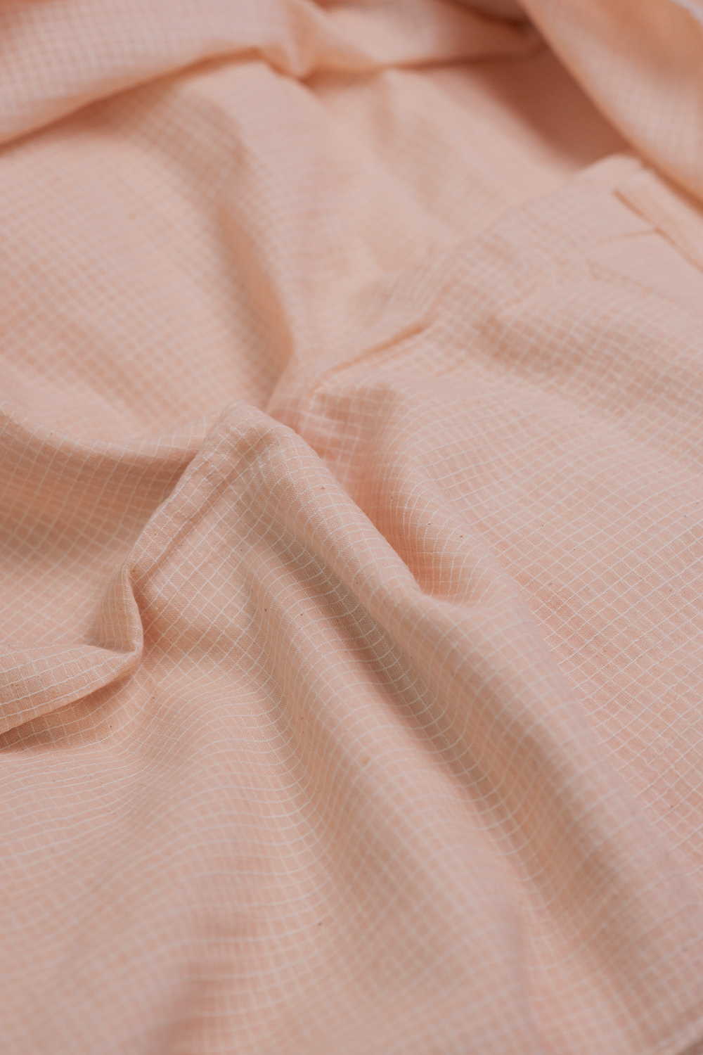 Coral Peach Handwoven Cotton Fabric - Image 3