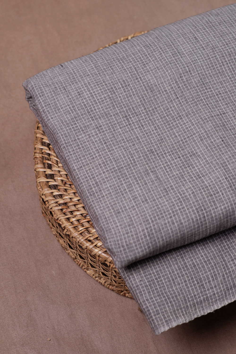 Grey - Checks Handwoven Cotton Fabric