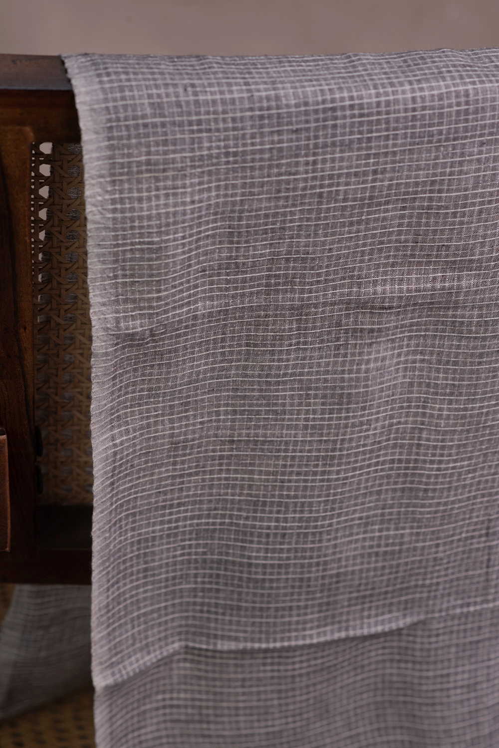 Grey - Checks Handwoven Cotton Fabric - Image 2