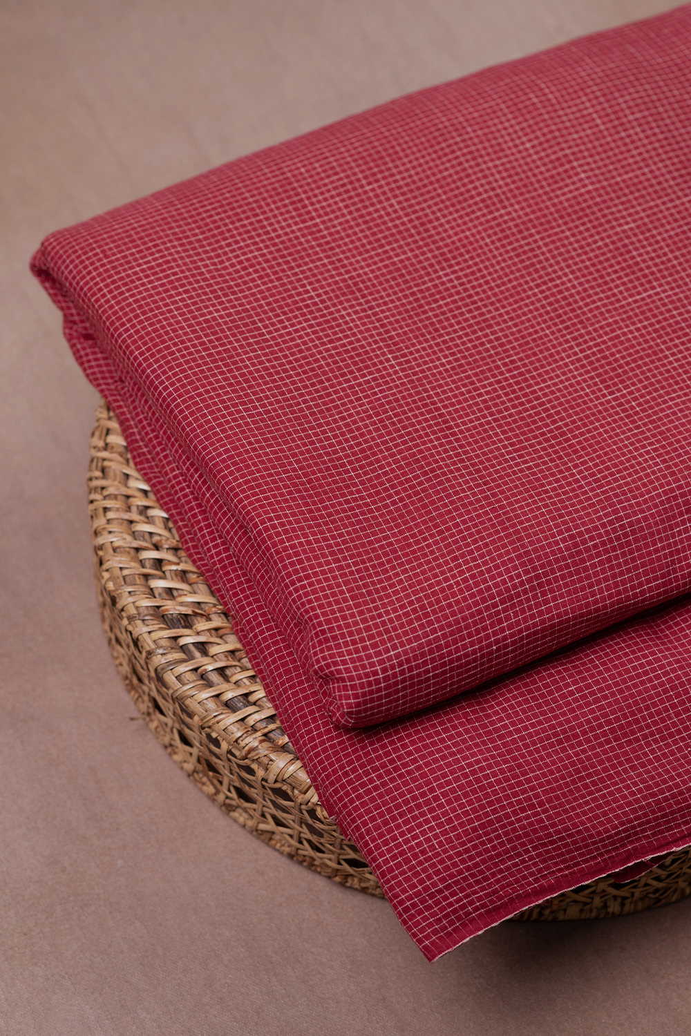 Cream Checks Handwoven Cotton Fabric
