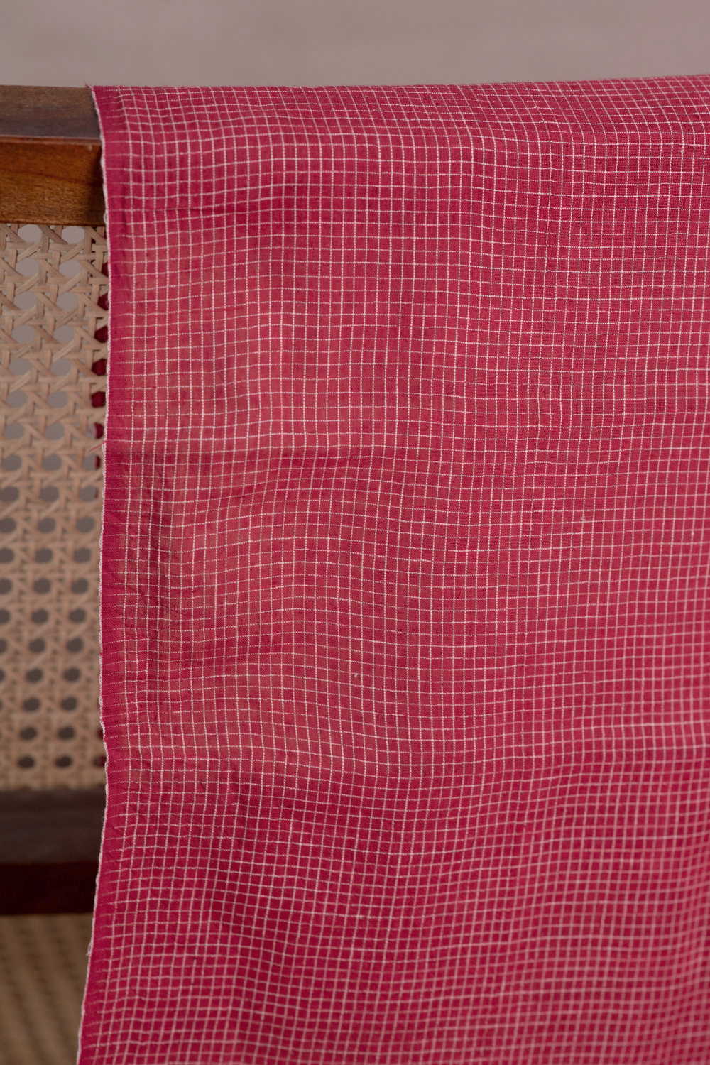 Cream Checks Handwoven Cotton Fabric - Image 2