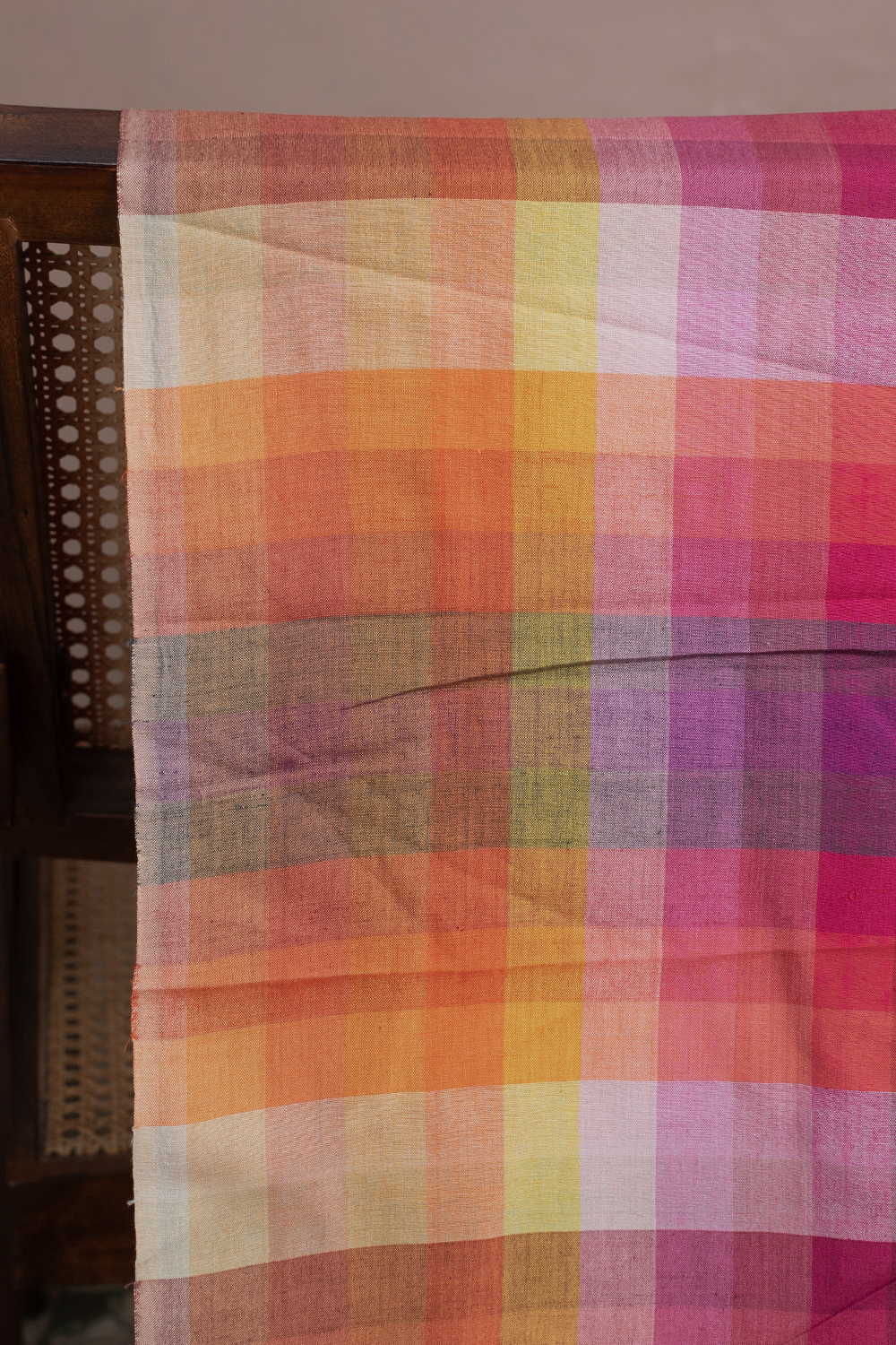 Color Play Checks Handwoven Cotton Fabric - Image 2