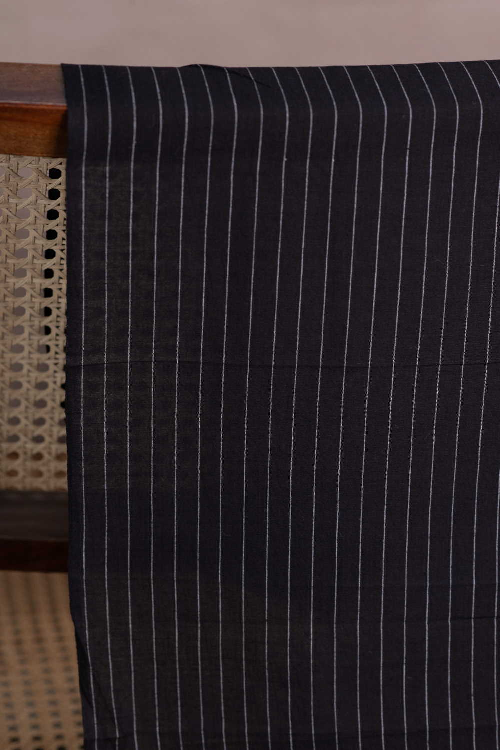 Black with Cream Stripe Handwoven Cotton Fabric