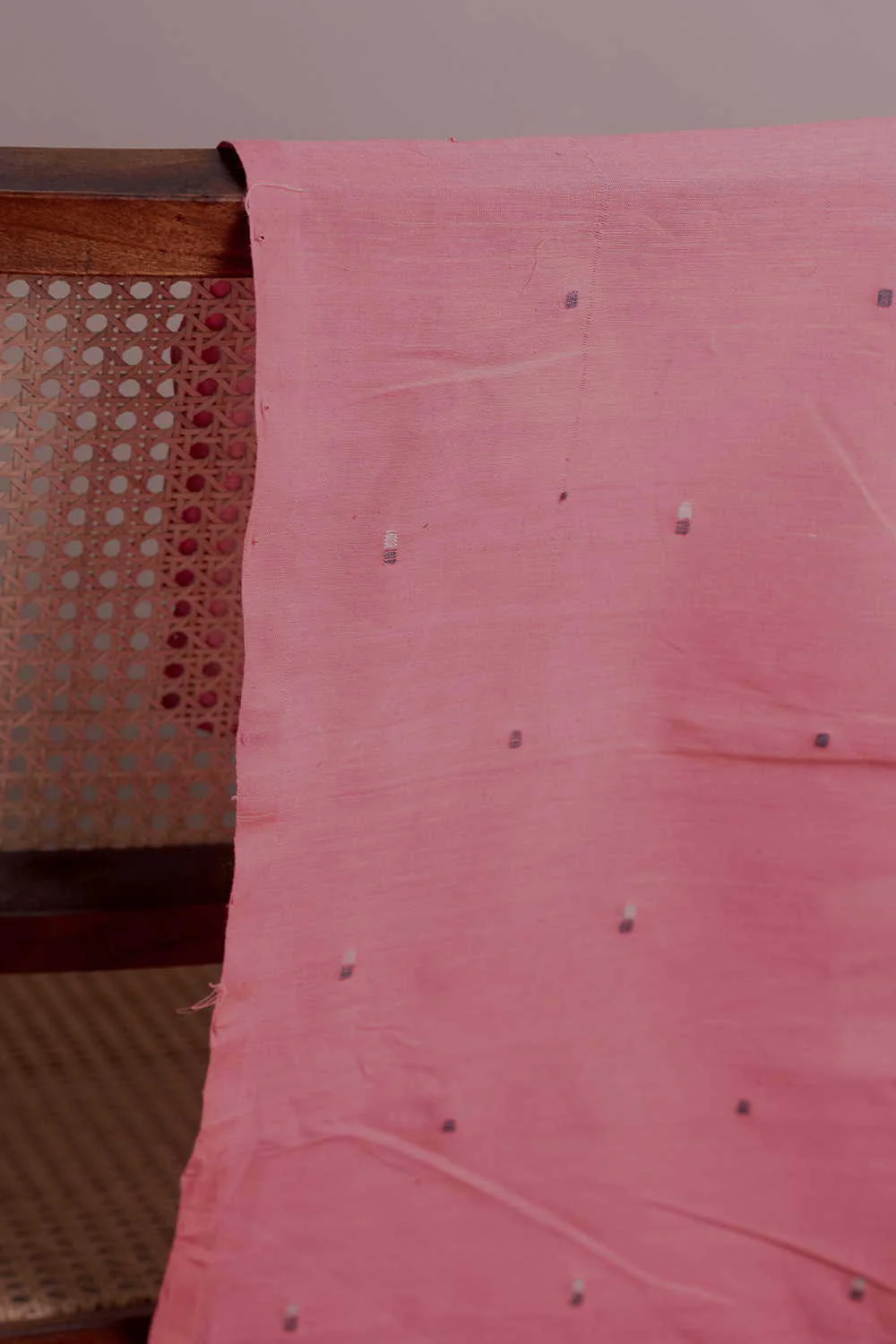 Dark Peach with Square Butta Handwoven Cotton Fabric