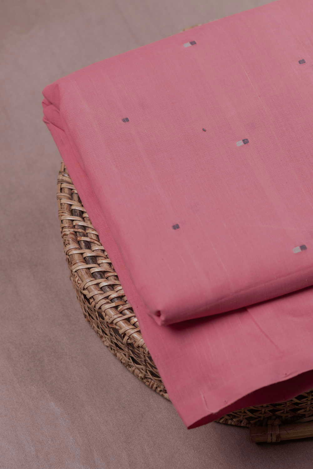 Dark Peach with Square Butta Handwoven Cotton Fabric - Image 3