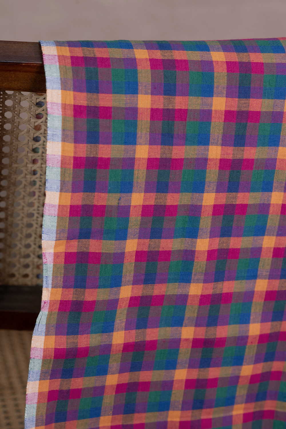 Colorburst Checks Handwoven Cotton Fabric - Image 2