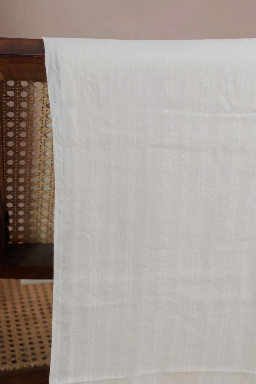Cream - Stripe Handwoven Cotton Fabric - Image 2