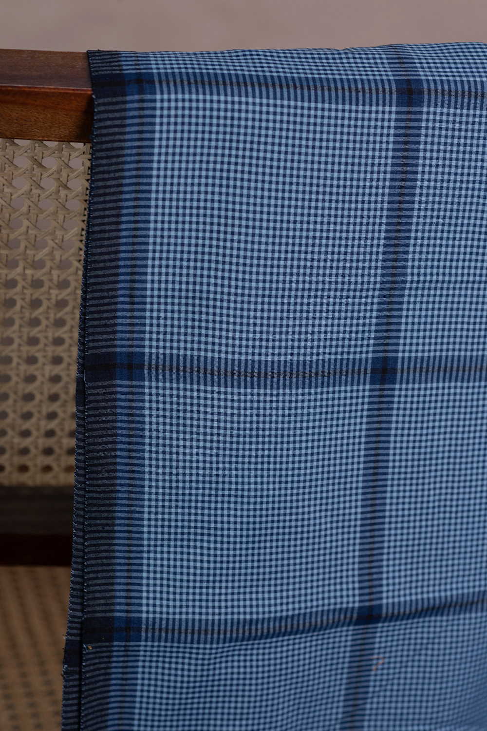 Indigo Checks Handwoven Cotton Fabric - Image 2