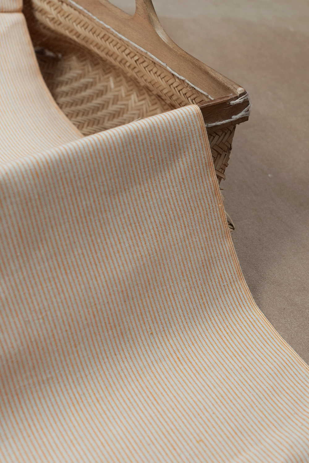 Rib Stripes Creamy Beige Yarn Dyed Cotton Fabric
