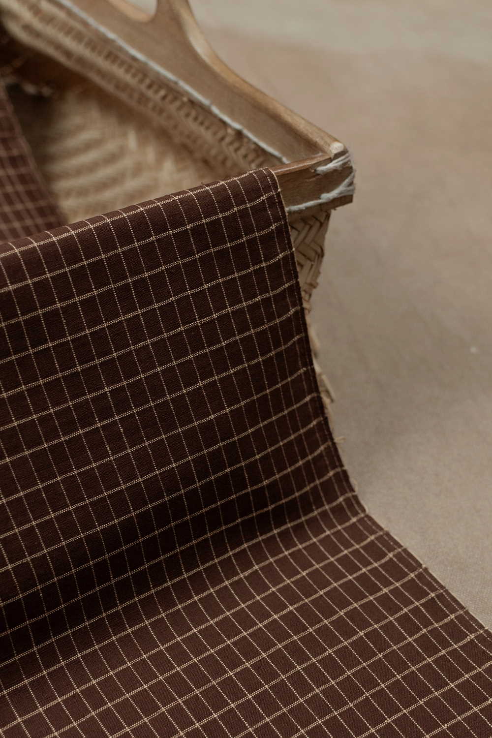 Checkered Brown Handwoven Yarn Dyed Cotton Fabric
