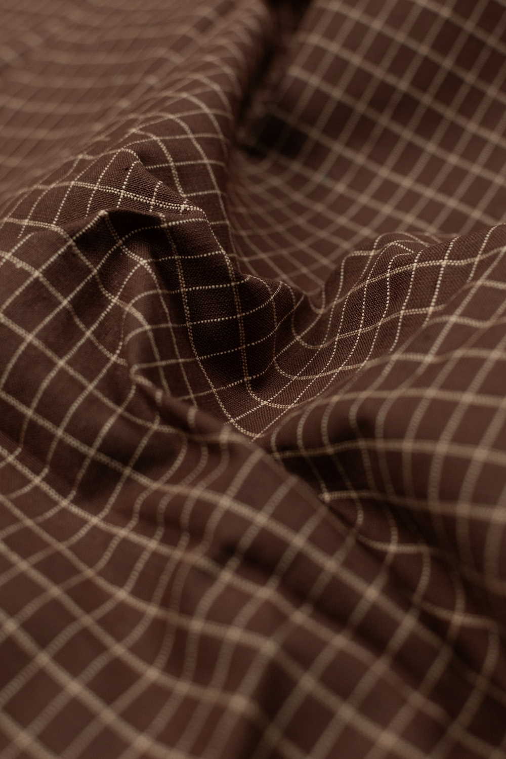 Checkered Brown Handwoven Yarn Dyed Cotton Fabric - Image 2